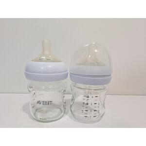 2 PHILIPS AVENT Baby Feeding Glass Bottle "Natural" 120ml Breast-Shaped Teats